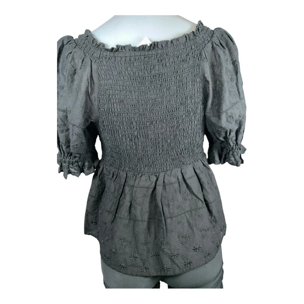 OLD NAVY Puff-Sleeve Smocked Embroidered Babydoll Blouse Elegant Women's SZ M